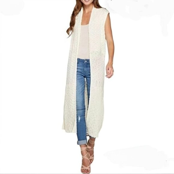 Duster modern boho textured knit flowy long sweater vest - Picture 1 of 4
